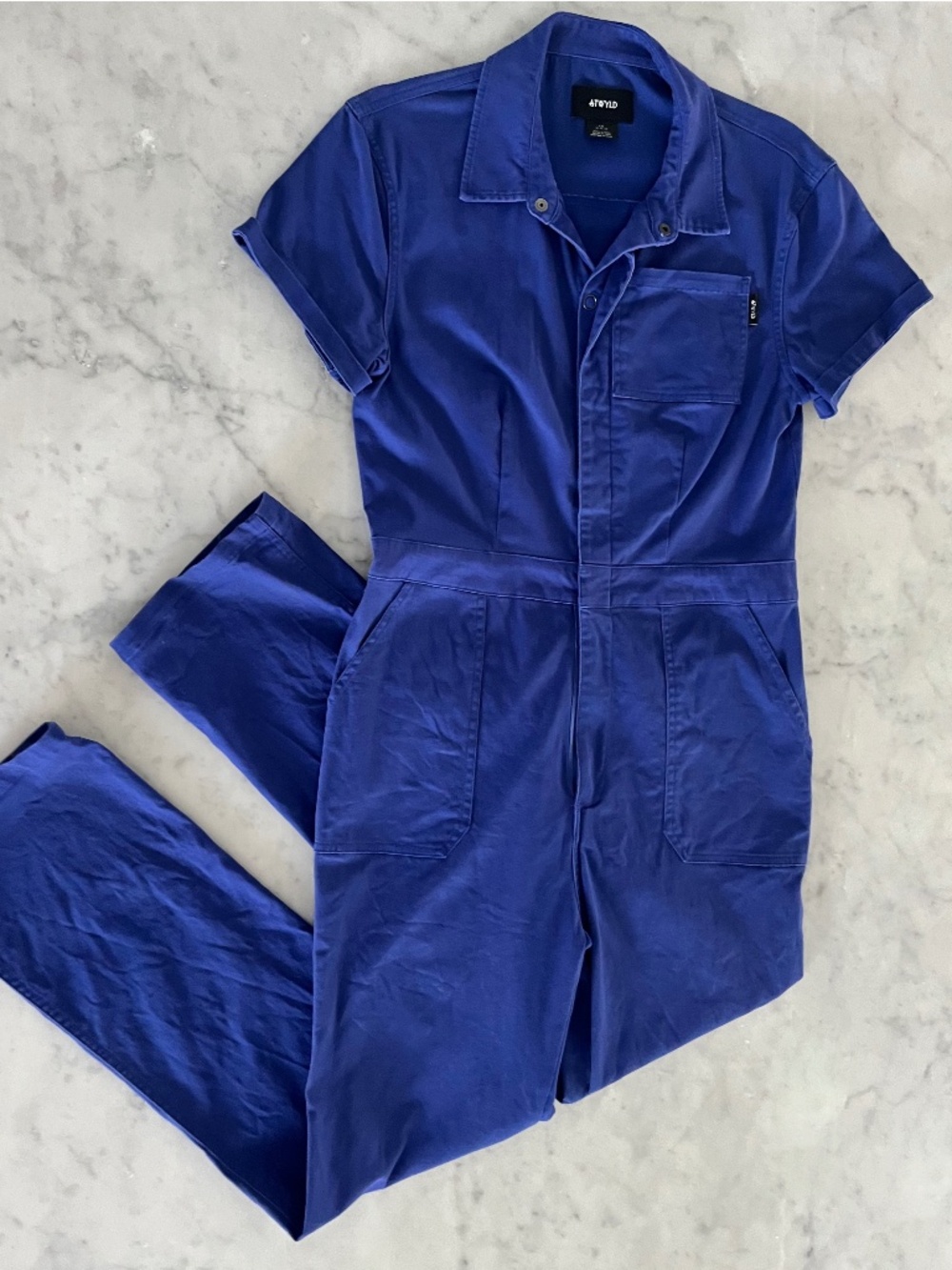 ATWYLD Pit Crew Jumpsuit BLUE Coverall Style Short Sleeve Women's Size L or 12